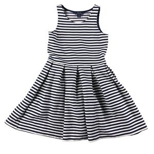 Polo Ralph Lauren Girls Large Sz12/14 Navy White Nautical Stretch Pleated Dress